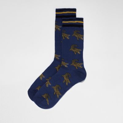 Navy crocodile print socks